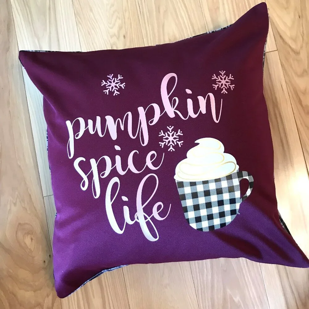 Autumn Winter Pillow Cover, Pumpkin Spice Life Graphic Applique 18 x 18